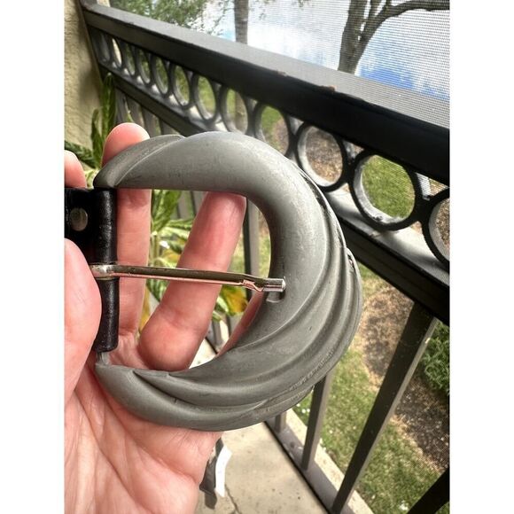 LEATHEROCK Women's 90s Vintage Retro Textured Leather Wide Belt Brown Size 40 - Picture 9 of 9